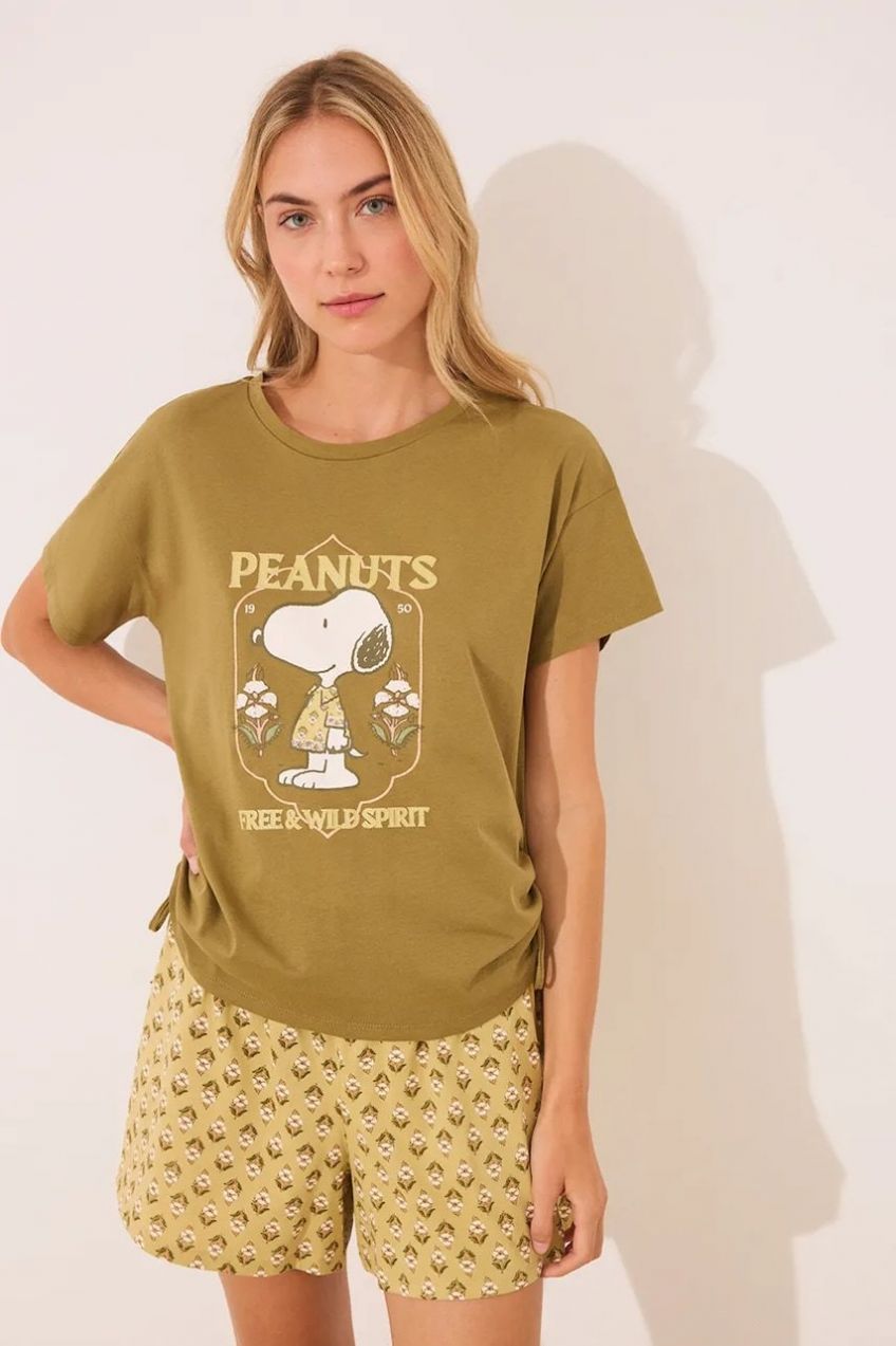 Bavlnené pyžamo women'secret SNOOPY zelená farba, bavlnené, 3139899
