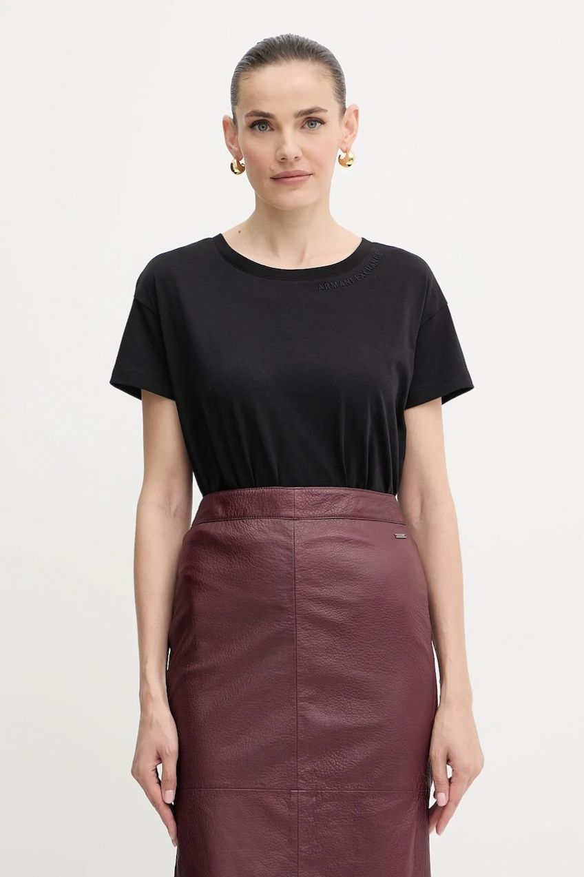 Bavlnené tričko Armani Exchange dámske, čierna farba, XW001356 AF10356