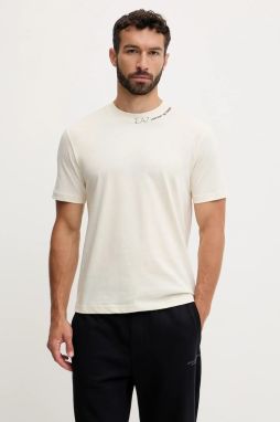Bavlnené tričko EA7 Emporio Armani pánske, béžová farba, vzorované, AF13244.7X000147