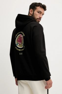 Mikina EA7 Emporio Armani čierna farba, s kapucňou, s potlačou, AF10443.7M000993