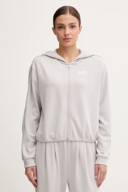 Mikina EA7 Emporio Armani šedá farba, s kapucňou, jednofarebná, AF12643.7W000443
