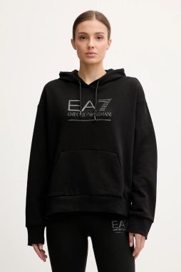 Mikina EA7 Emporio Armani čierna farba, s kapucňou, s nášivkou, AF10377-7W000422