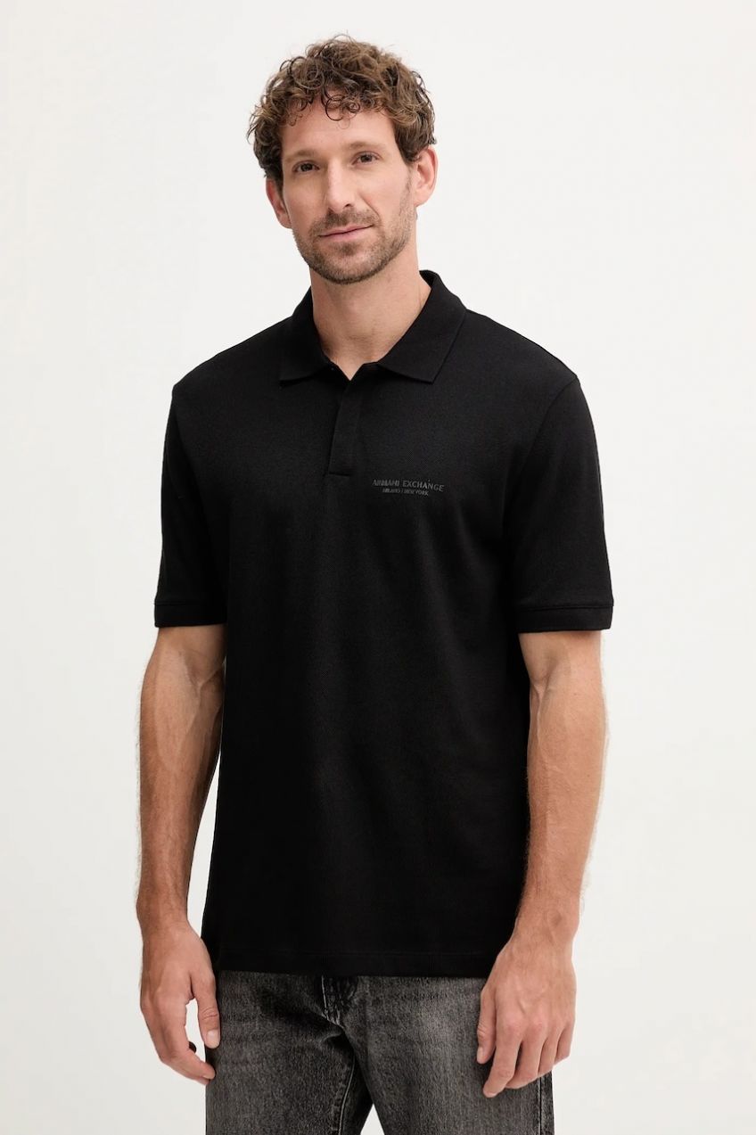 Bavlnené polo tričko Armani Exchange čierna farba, jednofarebné, XM001286 AF10366