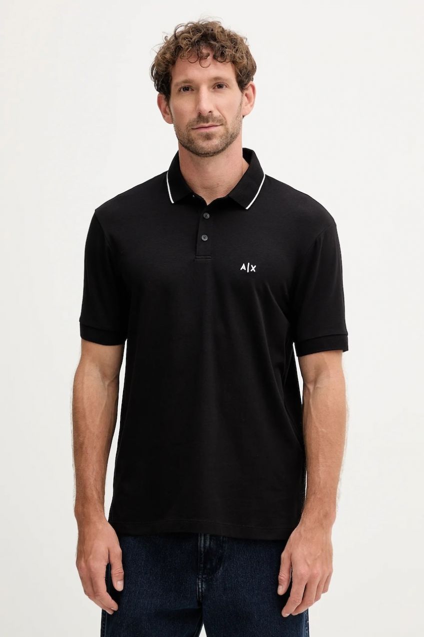 Polo tričko Armani Exchange pánske, čierna farba, jednofarebné, XM001289 AF10363