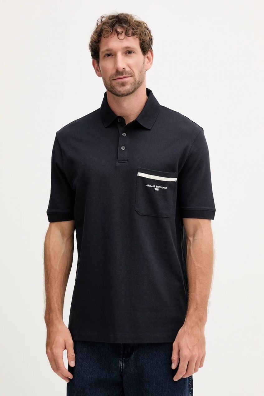 Bavlnené polo tričko Armani Exchange tmavomodrá farba, s potlačou, XM000990 AF10366