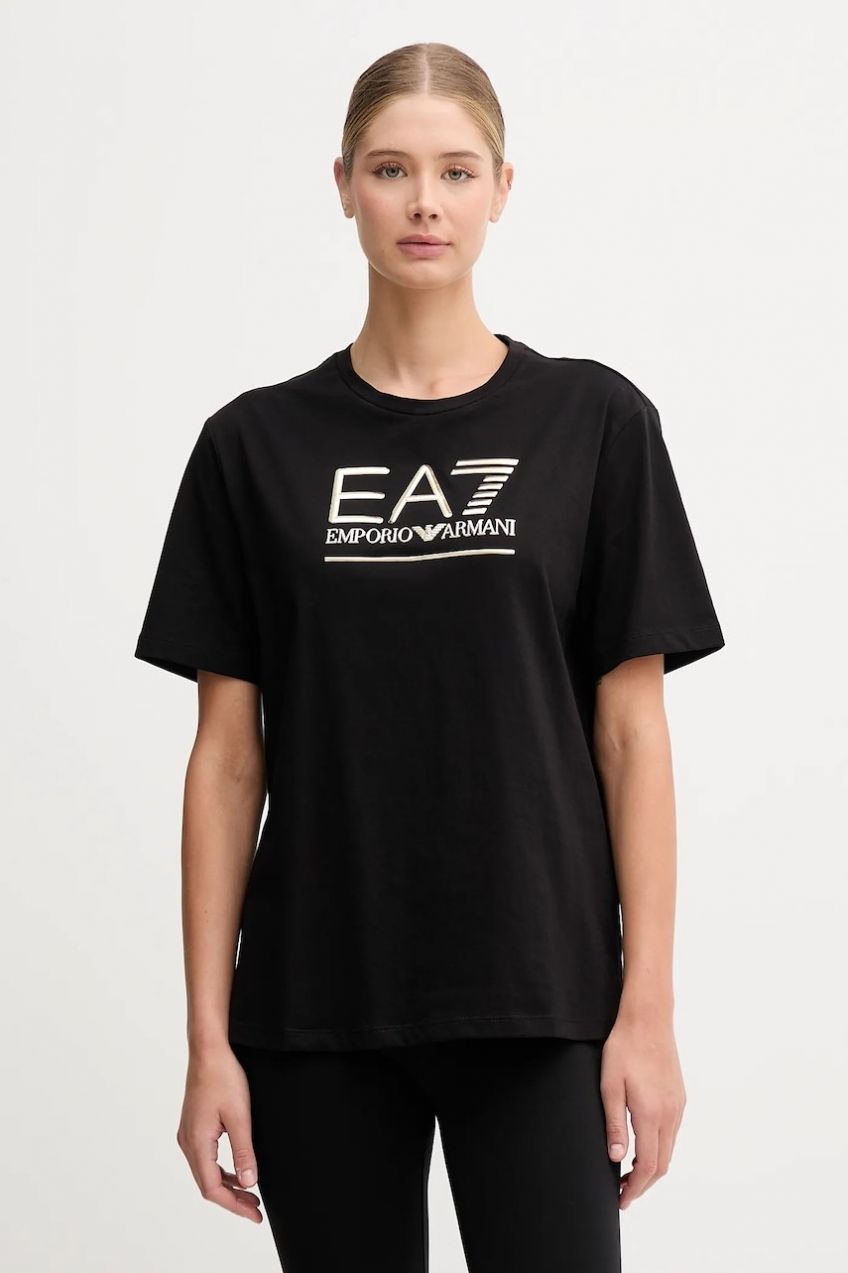 Bavlnené tričko EA7 Emporio Armani dámske, čierna farba, AF12503.7W000414