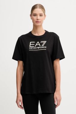Bavlnené tričko EA7 Emporio Armani dámske, čierna farba, AF12503.7W000414