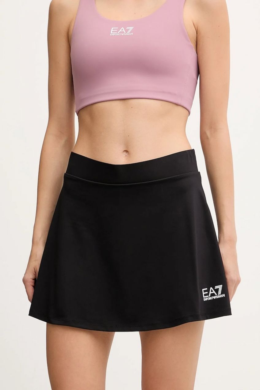 Športová sukňa EA7 Emporio Armani čierna farba, mini, áčkový strih, AF14524.7W000507