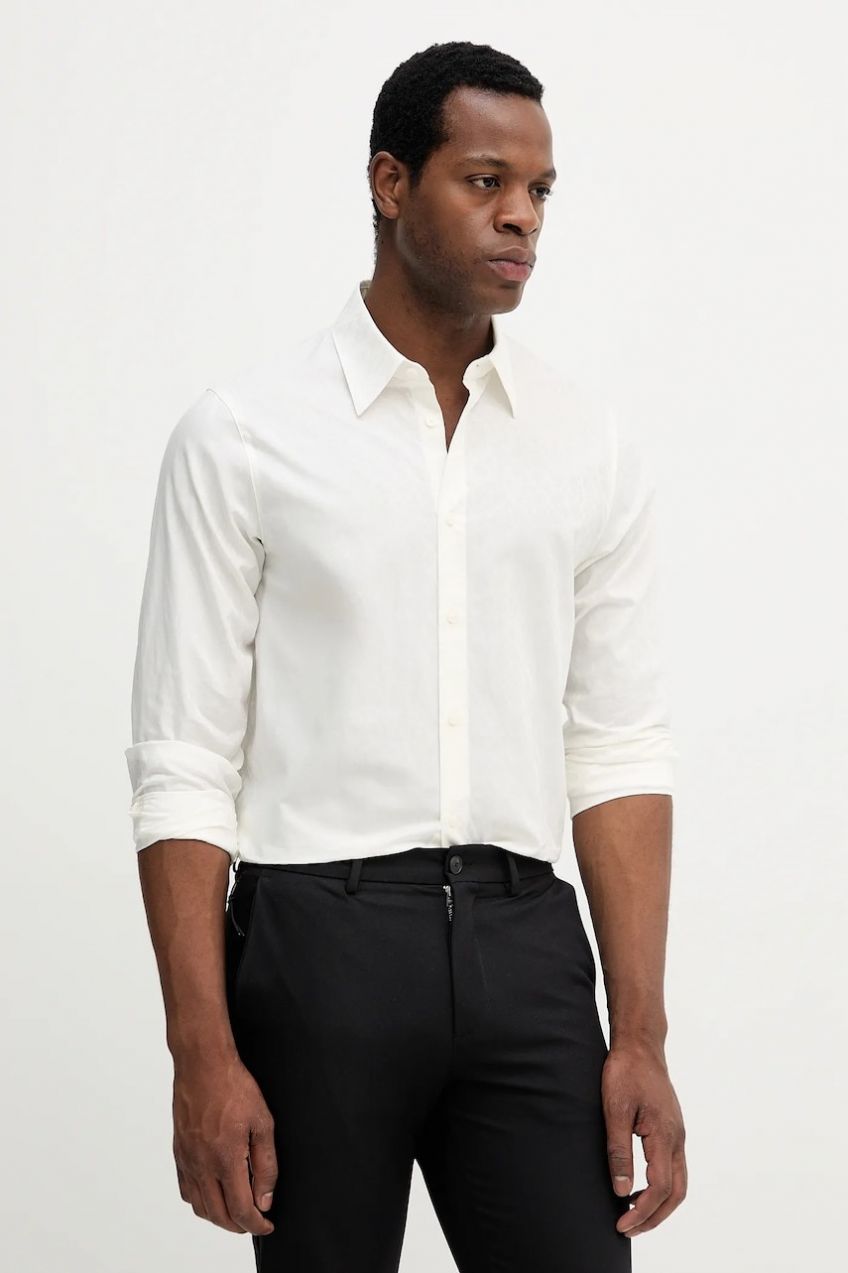 Bavlnená košeľa Armani Exchange béžová farba, regular, s klasickým golierom, XM001587 AF16631