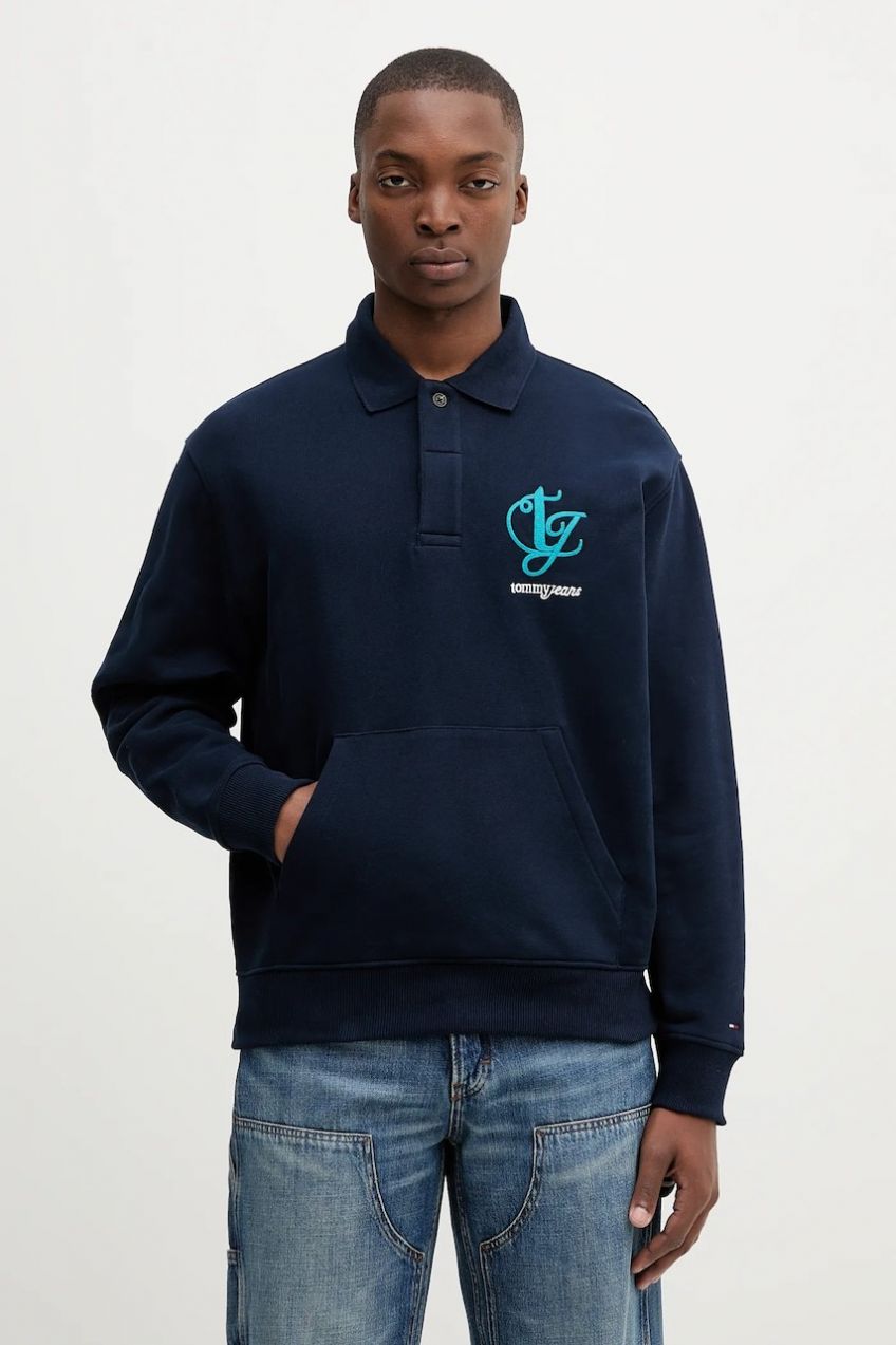 Bavlnená mikina Tommy Jeans tmavomodrá farba, melanžová, DM0DM21800