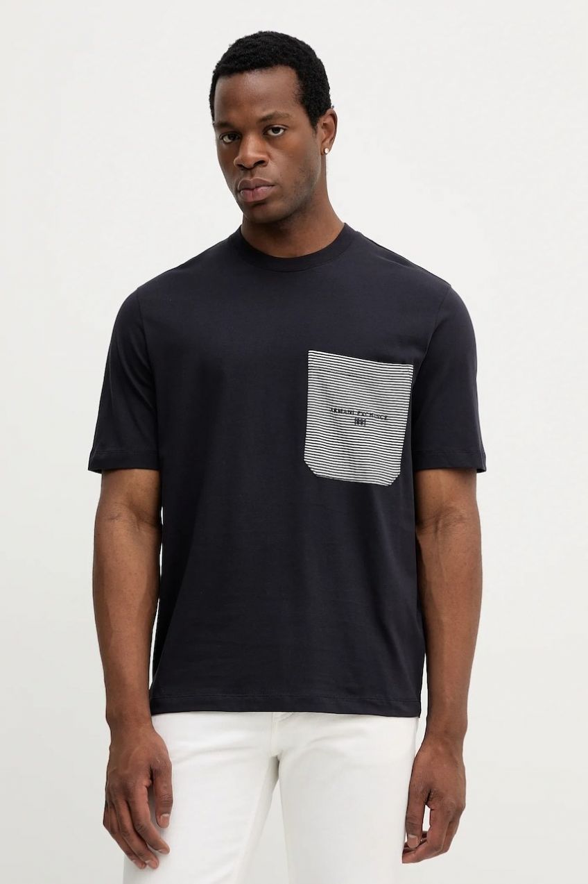 Bavlnené tričko Armani Exchange pánske, tmavomodrá farba, jednofarebné, XM001080 AF10361