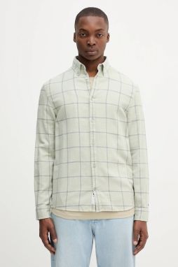 Bavlnená košeľa Tommy Jeans zelená farba, regular, DM0DM21701