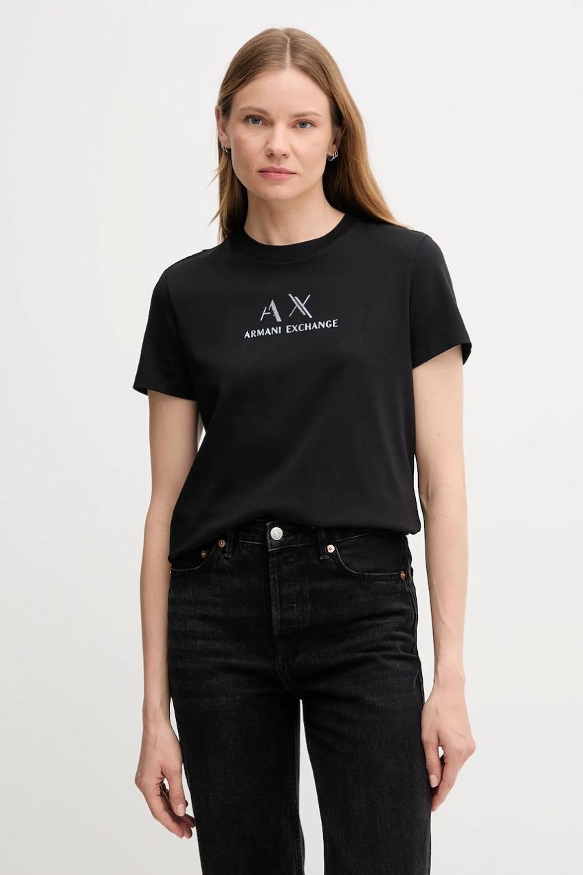 Bavlnené tričko Armani Exchange dámske, čierna farba, XW001345 AF16356