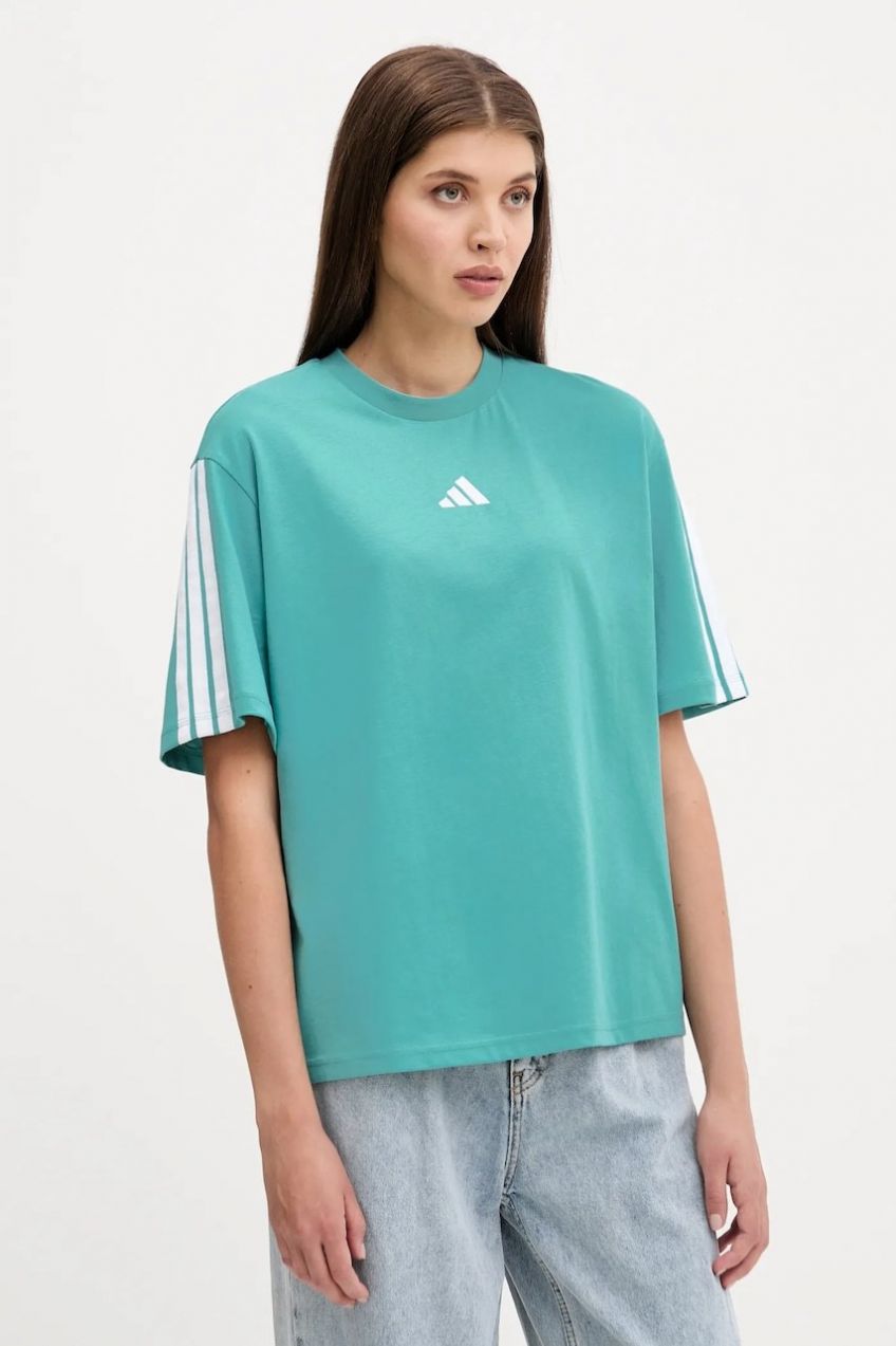 Bavlnené tričko adidas 3-Stripes dámske, tyrkysová farba, JX7626