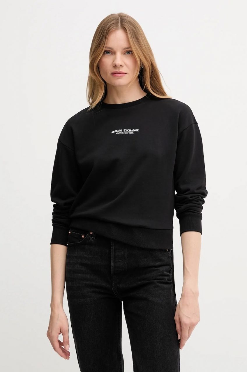 Bavlnená mikina Armani Exchange čierna farba, s potlačou, XW001451 AF10830