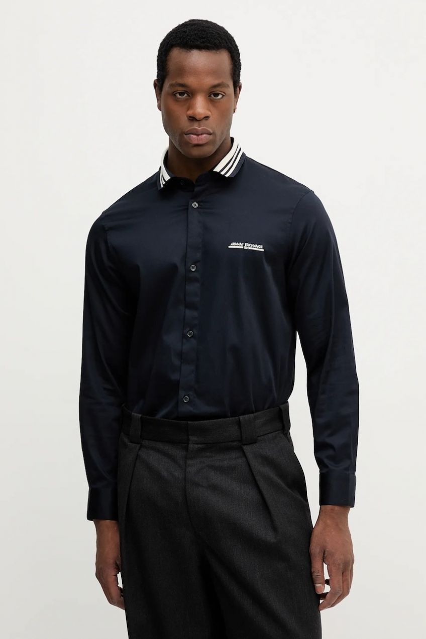 Košeľa Armani Exchange tmavomodrá farba, regular, s klasickým golierom, XM000958 AF10192