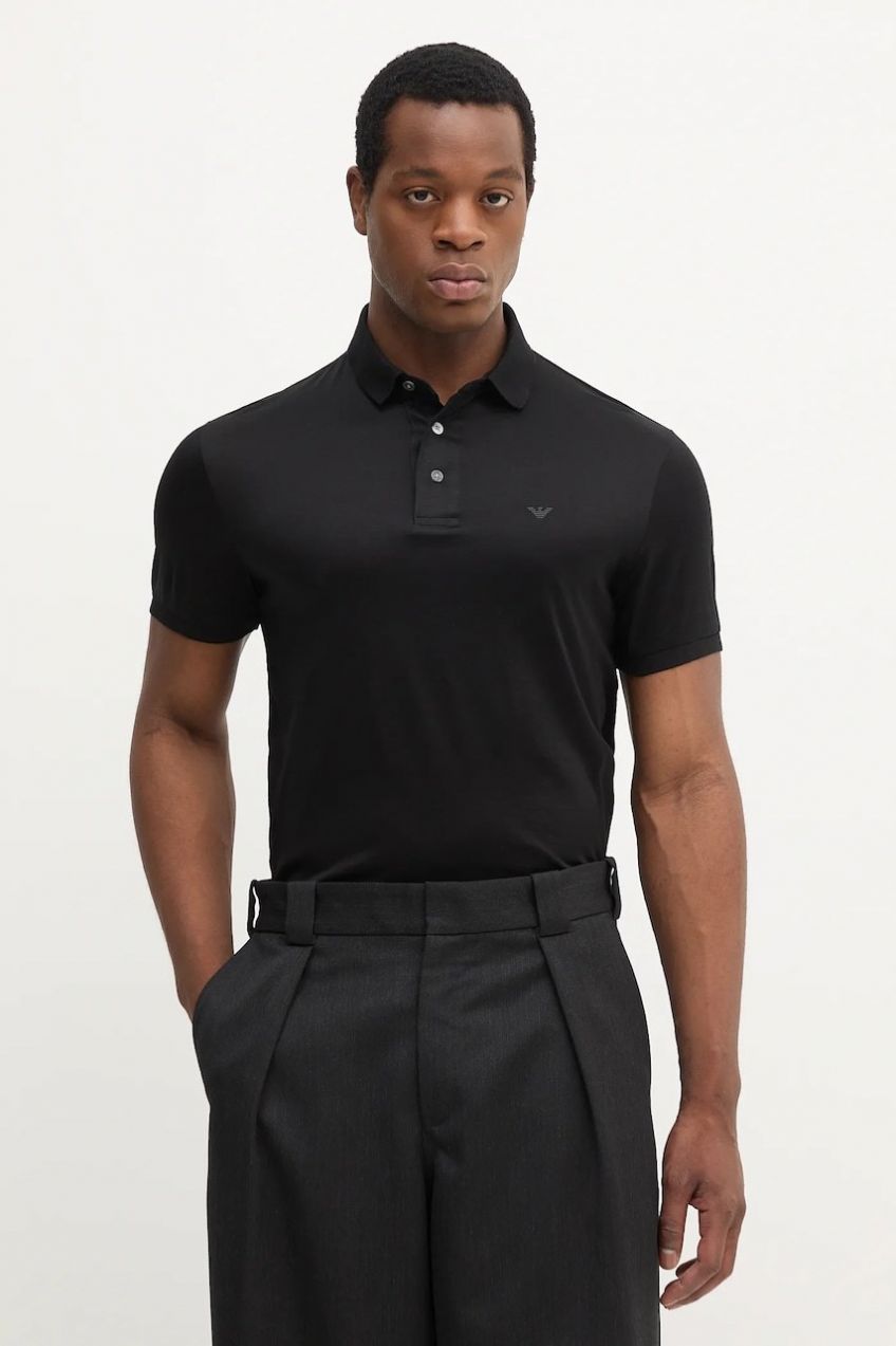 Polo tričko Emporio Armani pánske, čierna farba, jednofarebné, 8N1F96 1JUVZ