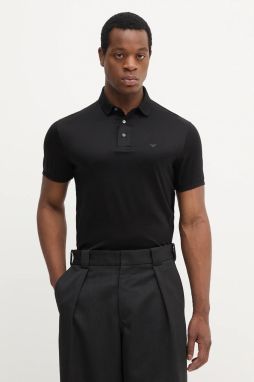 Polo tričko Emporio Armani pánske, čierna farba, jednofarebné, 8N1F96 1JUVZ