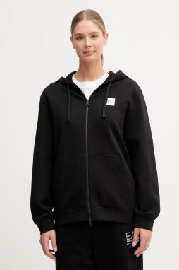 Mikina EA7 Emporio Armani čierna farba, s kapucňou, s nášivkou, AF12116.7X000250
