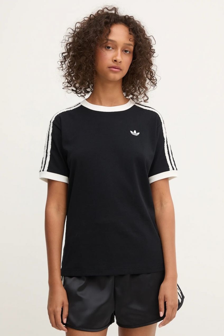 Tričko adidas Originals Ruffle 3S Tee dámske, čierna farba, KC8819