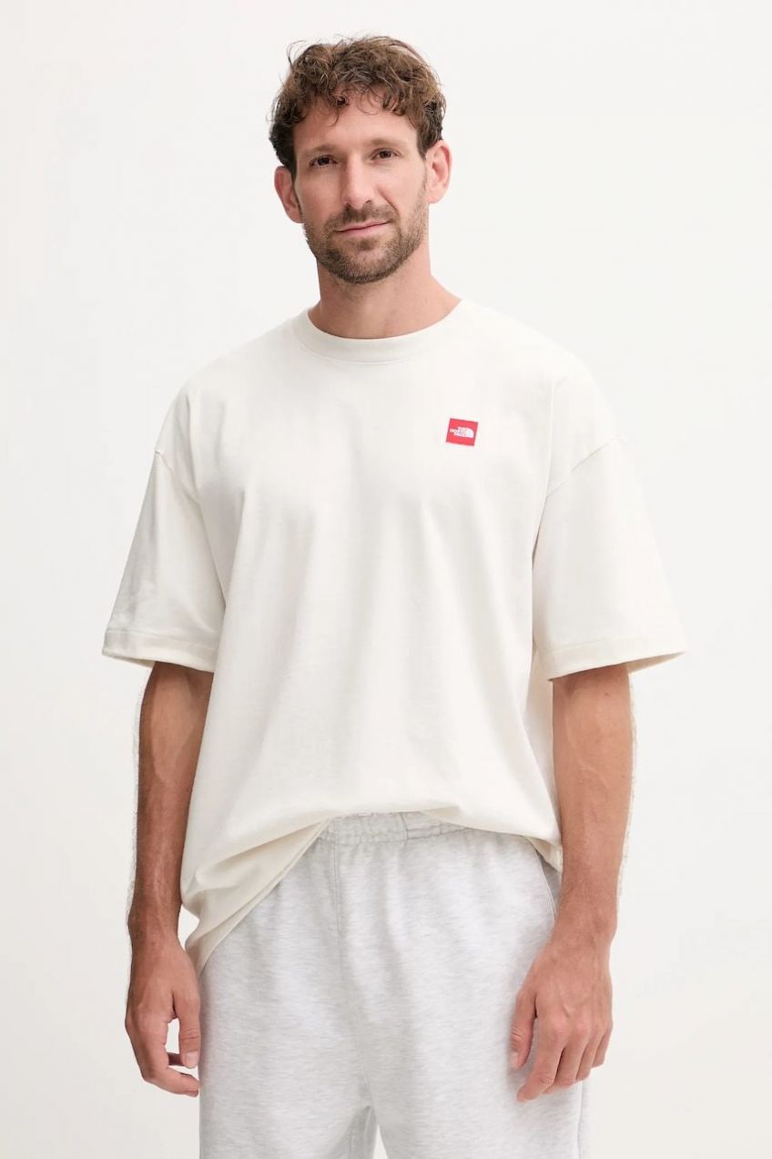 Bavlnené tričko The North Face Redbox pánske, béžová farba, jednofarebné, NF0A8EG5QLI1