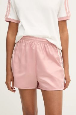 Šortky adidas Originals Ruffle Shorts ružová farba, s nášivkou, vysoký pás, KC8818