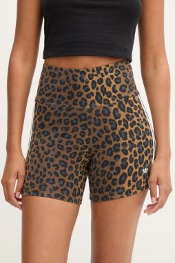 Šortky adidas Originals Booty Short hnedá farba, vzorované, vysoký pás, JW7306