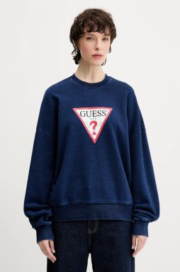 Bavlnená mikina Guess Jeans tmavomodrá farba, s potlačou, W5YQ12 KCXQ1