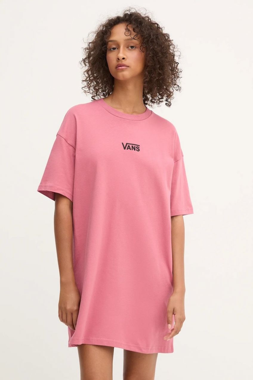 Bavlnené šaty Vans ružová farba, mini, oversize, VN0A4RU2ZRY1