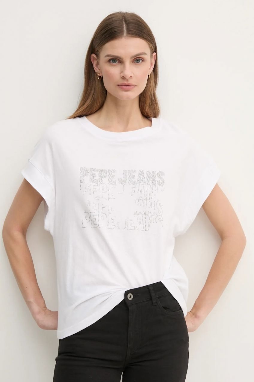 Bavlnené tričko Pepe Jeans LIRA dámske, biela farba, PL505996