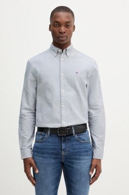 Bavlnená košeľa Tommy Jeans šedá farba, regular, s golierom button-down, DM0DM21298