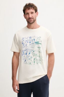 Bavlnené tričko New Balance pánske, béžová farba, vzorované, MT53916PEF