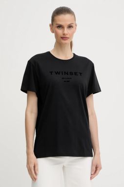 Bavlnené tričko Twinset dámske, čierna farba, 252TP2050