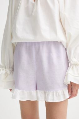 Ľanové šortky The Sleeper fialová farba, jednofarebné, vysoký pás, PFSH01P009R