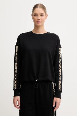 Bavlnená mikina Dkny čierna farba, s nášivkou, DP5T1414