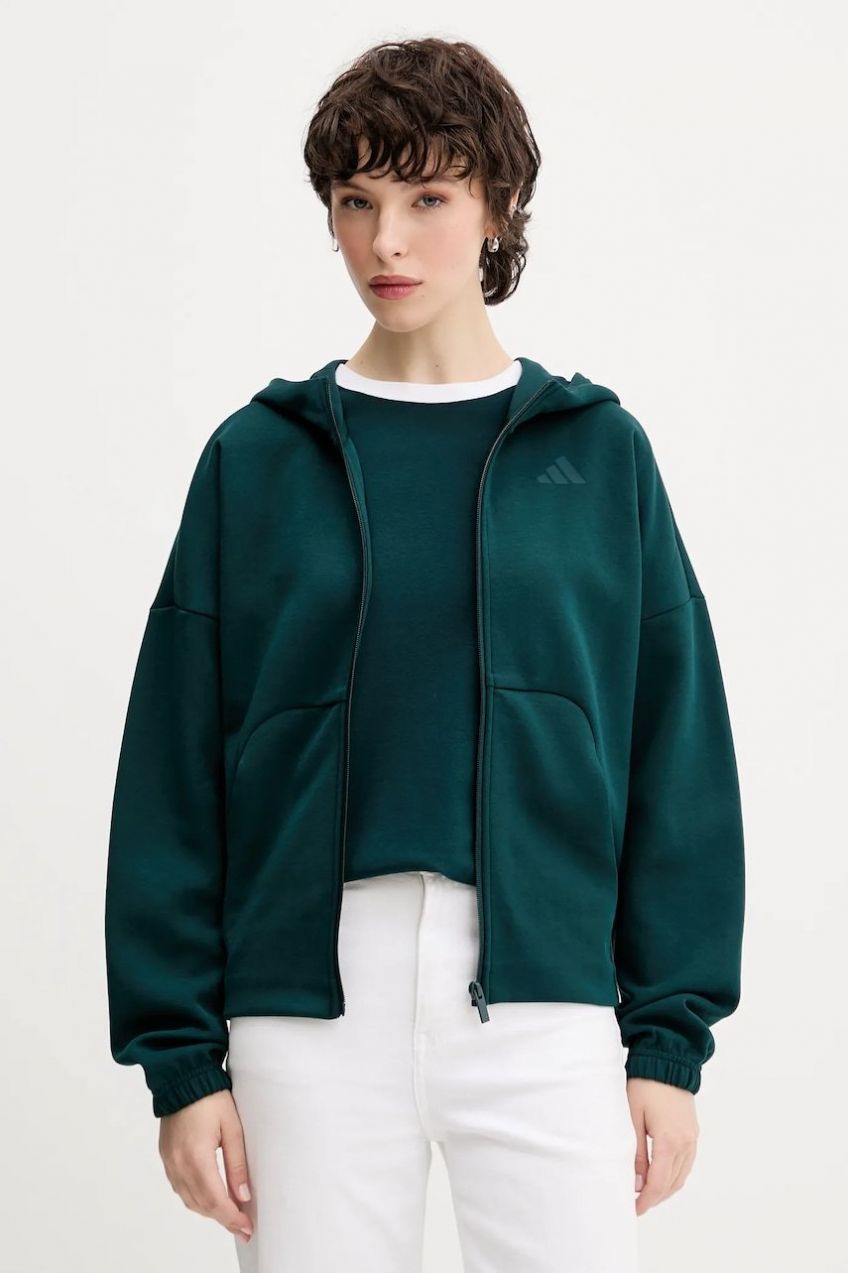 Mikina adidas Essentials zelená farba, s kapucňou, jednofarebná, JW7876