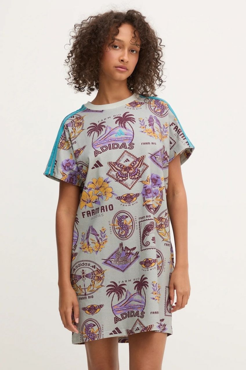 Šaty adidas x Farm Rio šedá farba, mini, oversize, JL7003