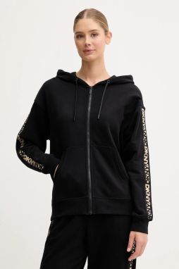 Bavlnená mikina Dkny čierna farba, s kapucňou, s nášivkou, DP5J9645