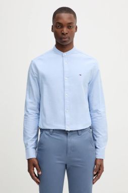 Bavlnená košeľa Tommy Jeans modrá farba, regular, so stojačikom, DM0DM21690