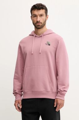 Bavlnená mikina The North Face Flowe Dome ružová farba, s kapucňou, s potlačou, NF0A8EGZHCS1