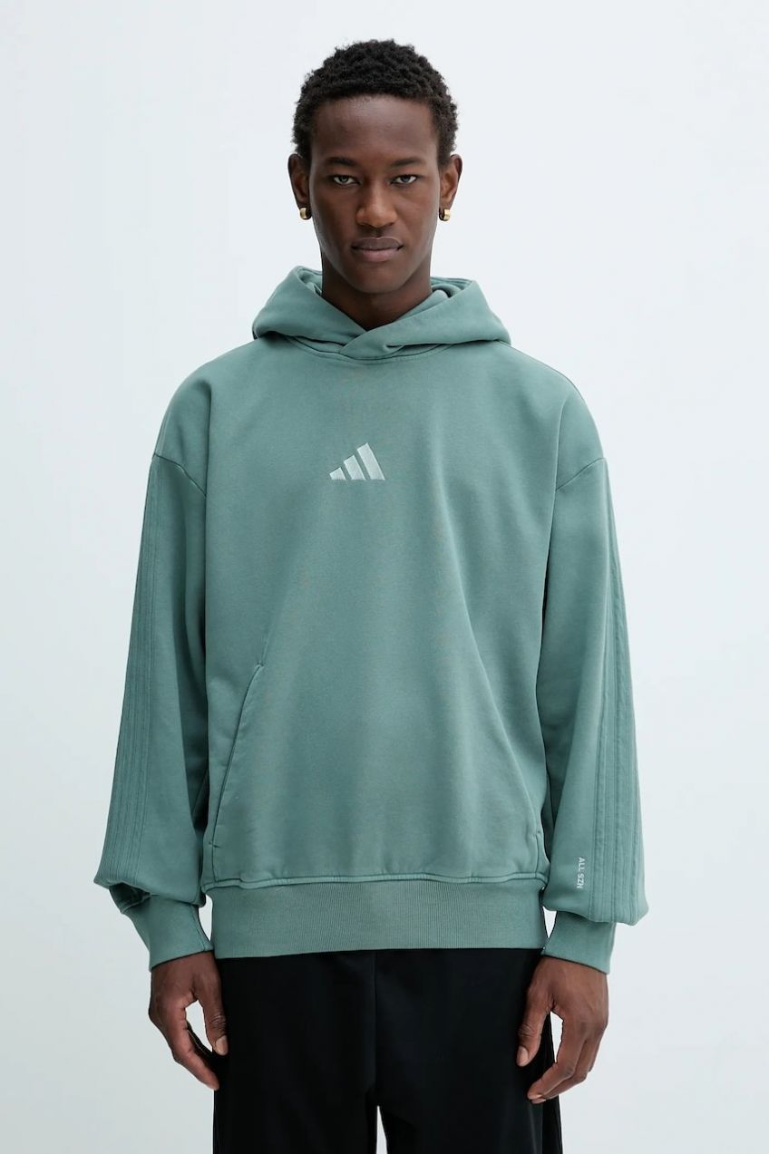 Mikina adidas All SZN zelená farba, s kapucňou, s nášivkou, JL6538