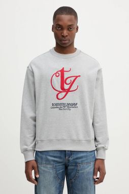 Bavlnená mikina Tommy Jeans šedá farba, melanžová, DM0DM21614