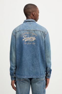 Rifľová košeľa Tommy Jeans modrá farba, voľný strih, s klasickým golierom, DM0DM21918