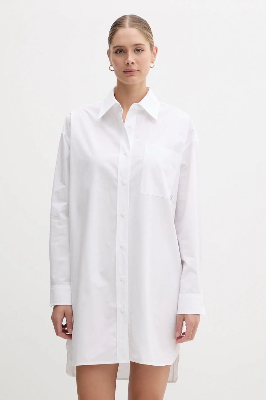 Bavlnené šaty Calvin Klein Jeans biela farba, mini, oversize, LV047C022G