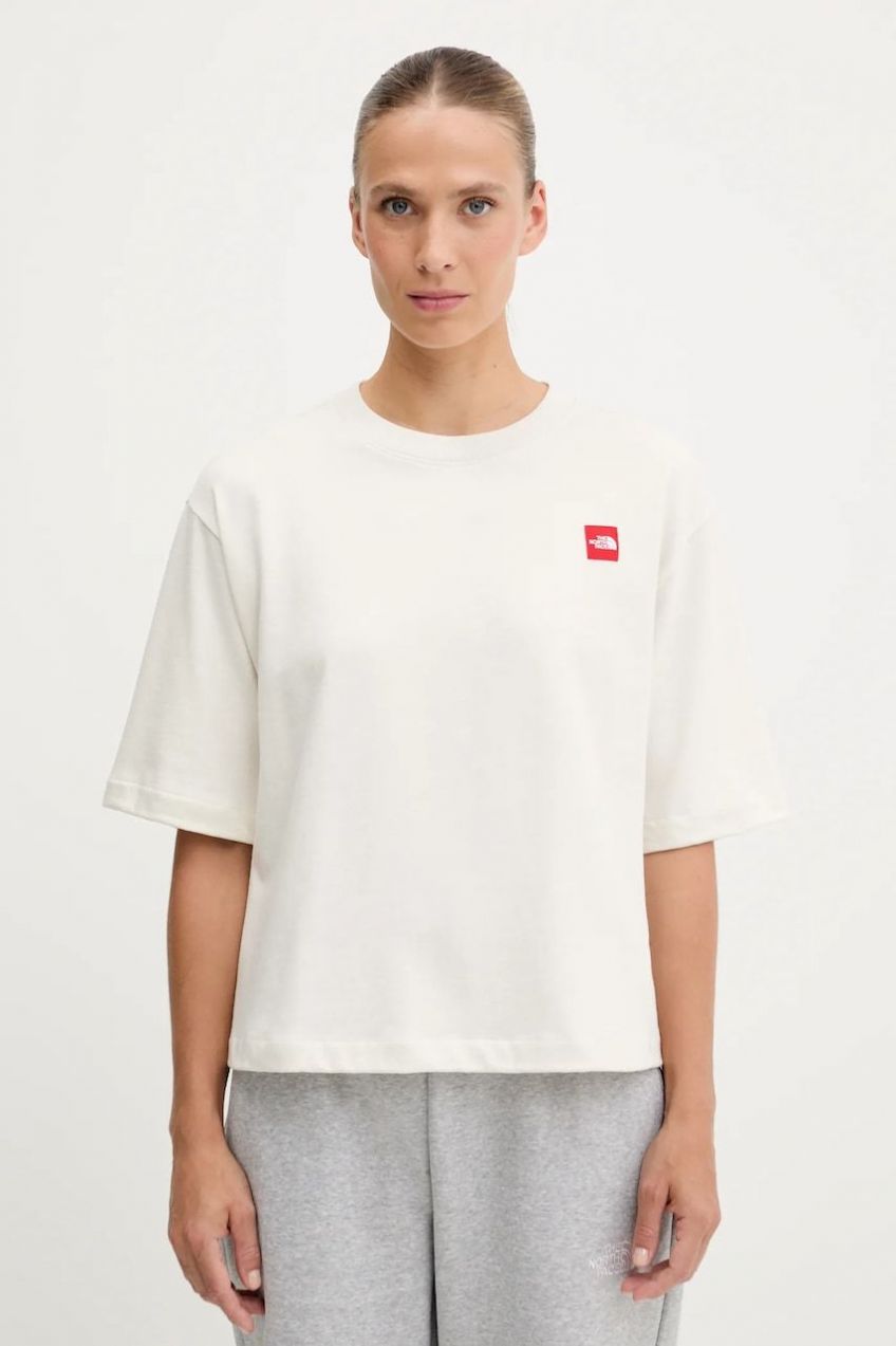 Bavlnené tričko The North Face Redbox dámske, béžová farba, NF0A8EG6QLI1