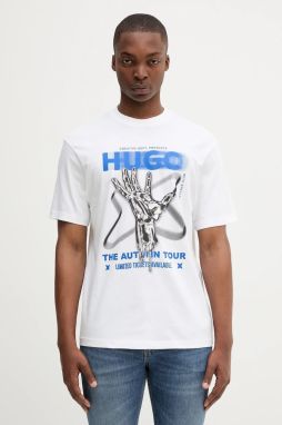 Bavlnené tričko Hugo Blue pánske, biela farba, s potlačou, 50543494