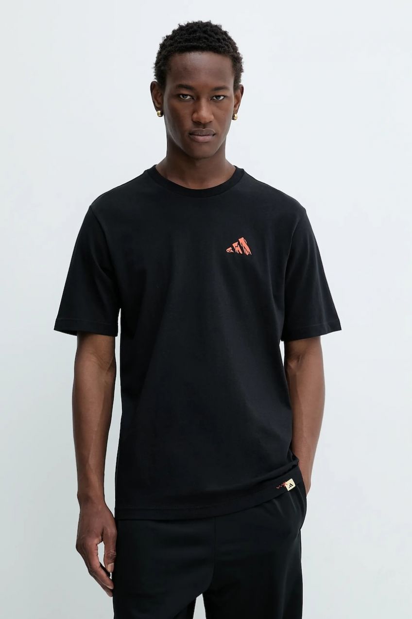 Bavlnené tričko adidas Doodle Hunt Hike Graphic T-Shirt pánske, čierna farba, s potlačou, KA7139