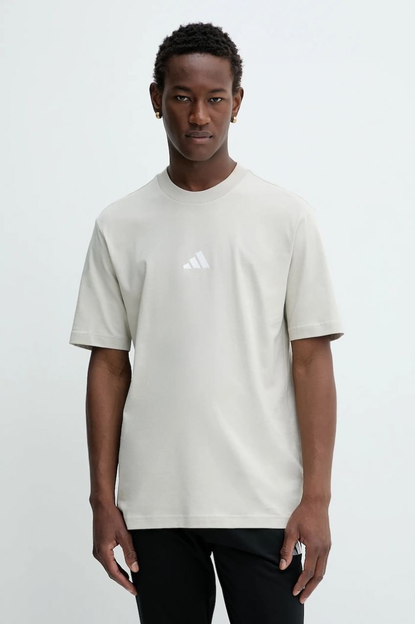 Bavlnené tričko adidas Essential pánske, béžová farba, jednofarebné, JD1779