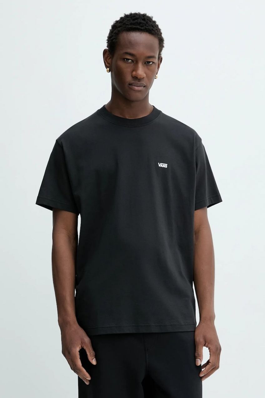 Bavlnené tričko Vans pánske, čierna farba, s potlačou, VN000R9XBLK1
