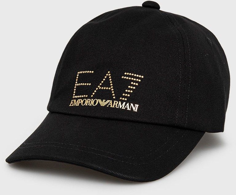 Bavlnená čiapka EA7 Emporio Armani čierna farba, s nášivkou